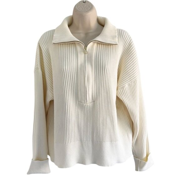 Varley Janie Ribbed Half Zip Sweater Womna's Sz L in Ivory - Picture 2 of 9